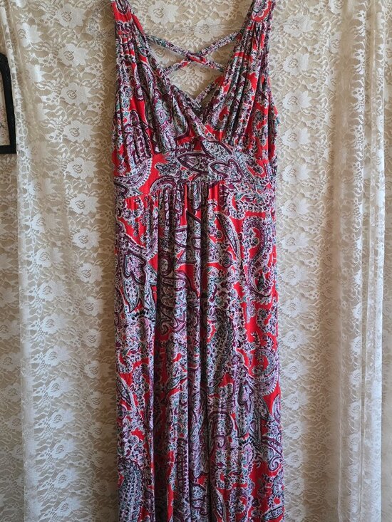Loveappella Dresses & Skirts - Boho - Loveappella - Red Floral maxi dress - strappy maxi dress